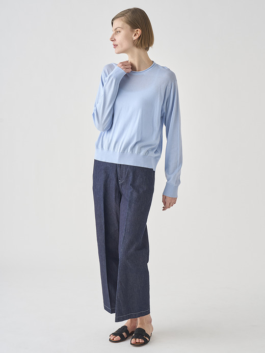 ［LUXURY FIBRES］コットンカシミヤ長袖ニットプルオーバー | KYLE | 30G 詳細画像 CLEAR BLUE 8