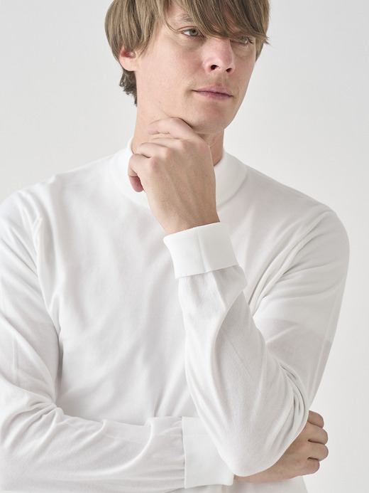長袖モックネックコットンニットクラシックプルオーバー | OAKDALE | 30G EASY FIT 詳細画像 WHITE 4
