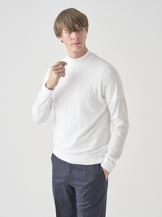 長袖モックネックコットンニットクラシックプルオーバー | OAKDALE | 30G EASY FIT 詳細画像 WHITE 5