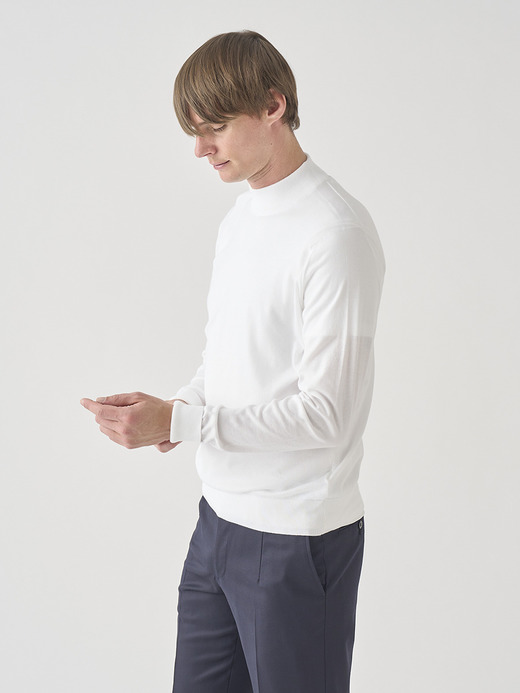 長袖モックネックコットンニットクラシックプルオーバー | OAKDALE | 30G EASY FIT 詳細画像 WHITE 6