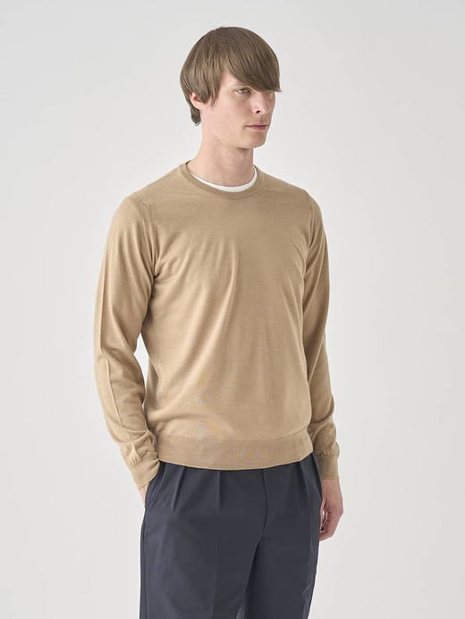 ［LUXURY FIBRES］カシミヤシルククルーネック長袖ニットプルオーバー | PAXEN | 30G EASY FIT 詳細画像 CAMEL 5