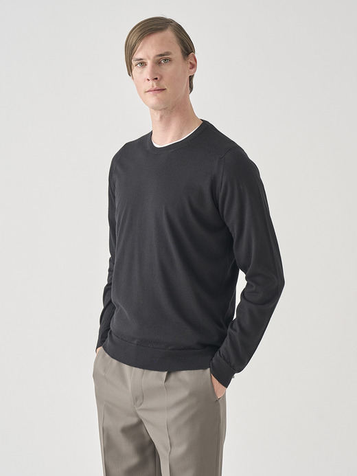 ［LUXURY FIBRES］カシミヤシルククルーネック長袖ニットプルオーバー | PAXEN | 30G EASY FIT 詳細画像 NOIR 1