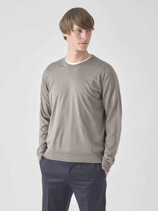 ［LUXURY FIBRES］カシミヤシルククルーネック長袖ニットプルオーバー | PAXEN | 30G EASY FIT 詳細画像 OYSTER 1