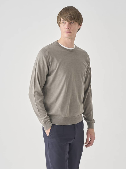 ［LUXURY FIBRES］カシミヤシルククルーネック長袖ニットプルオーバー | PAXEN | 30G EASY FIT 詳細画像 OYSTER 4