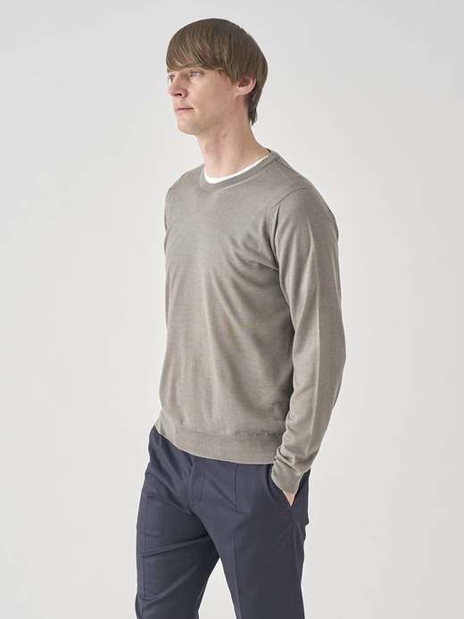 ［LUXURY FIBRES］カシミヤシルククルーネック長袖ニットプルオーバー | PAXEN | 30G EASY FIT 詳細画像 OYSTER 5