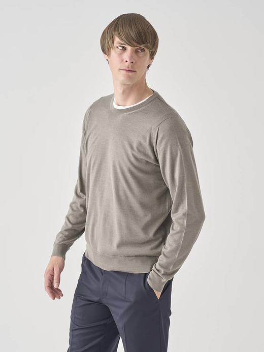 ［LUXURY FIBRES］カシミヤシルククルーネック長袖ニットプルオーバー | PAXEN | 30G EASY FIT 詳細画像 OYSTER 6