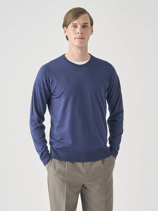 ［LUXURY FIBRES］カシミヤシルククルーネック長袖ニットプルオーバー | PAXEN | 30G EASY FIT 詳細画像 ROYAL NAVY 4