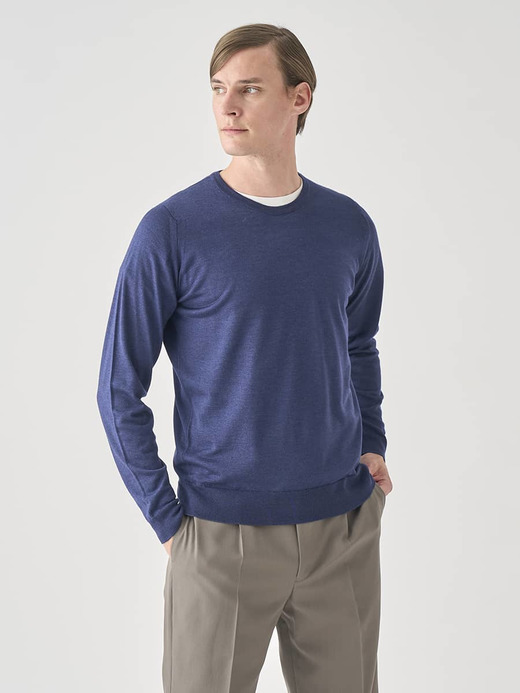 ［LUXURY FIBRES］カシミヤシルククルーネック長袖ニットプルオーバー | PAXEN | 30G EASY FIT 詳細画像 ROYAL NAVY 5