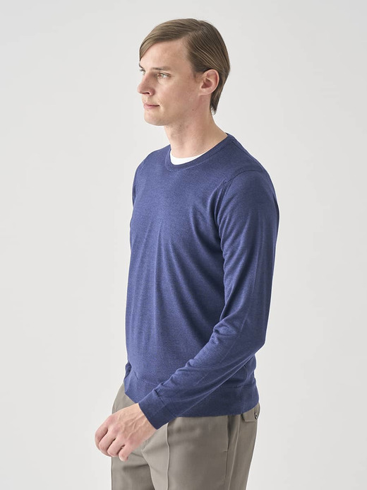 ［LUXURY FIBRES］カシミヤシルククルーネック長袖ニットプルオーバー | PAXEN | 30G EASY FIT 詳細画像 ROYAL NAVY 6