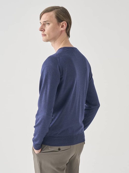 ［LUXURY FIBRES］カシミヤシルククルーネック長袖ニットプルオーバー | PAXEN | 30G EASY FIT 詳細画像 ROYAL NAVY 7