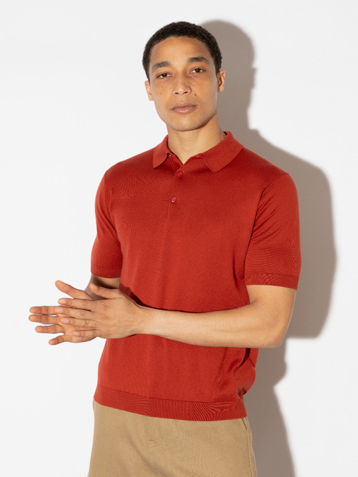 半袖コットンニットポロシャツ | REID | 30G MODERN FIT 詳細画像 BAKED RED 4