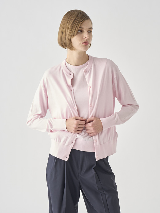 クルーネック長袖コットンニットカーディガン | S4622 | 30G COMMON FIT 詳細画像 SOFT PINK 3