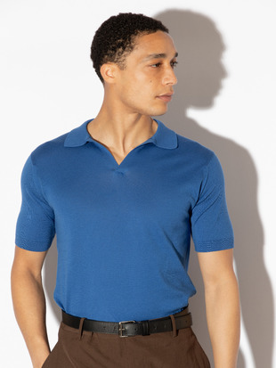 スキッパーネック半袖コットンニットプルオーバー | SYRES | 30G MODERN FIT