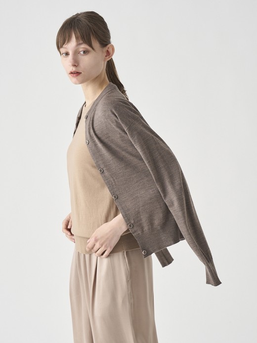 クルーネック長袖ニットカーディガン | A4670 | 30G COMMON FIT 詳細画像 MUSHROOM 2