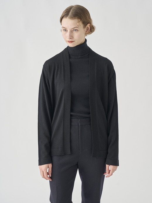 ［UNISEX］ノーカラーボタンレス長袖ニットカーディガン | A4845 | 24G 詳細画像 BLACK 1