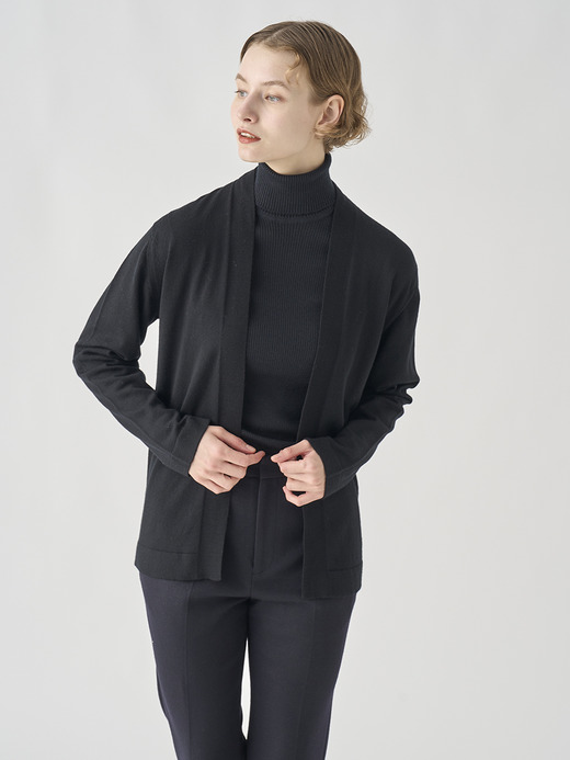 ［UNISEX］ノーカラーボタンレス長袖ニットカーディガン | A4845 | 24G 詳細画像 BLACK 3