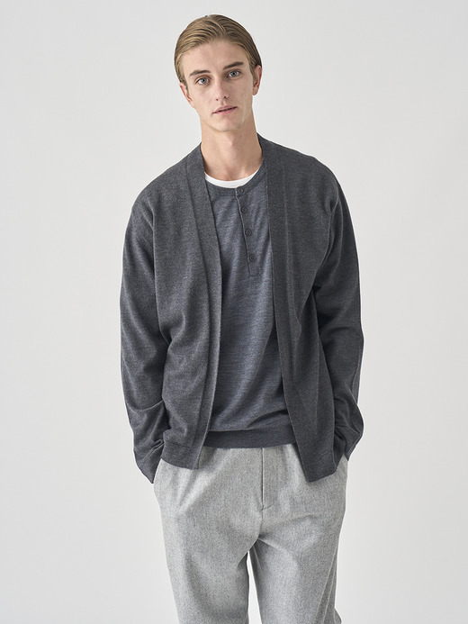 ［UNISEX］ノーカラーボタンレス長袖ニットカーディガン | A4845 | 24G 詳細画像 CHARCOAL 1
