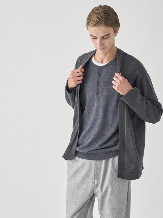 ［UNISEX］ノーカラーボタンレス長袖ニットカーディガン | A4845 | 24G 詳細画像 CHARCOAL 3