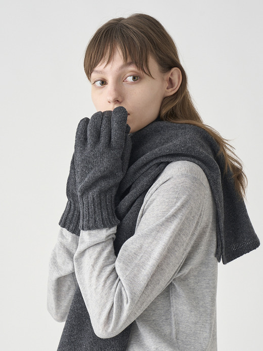 ［Eco Cashmere］カシミヤ混 ニットグローブ| CALOW | 5G 詳細画像 DARK ASH 5