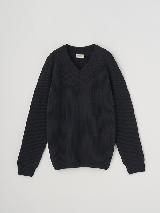 ［Eco Cashmere］カシミヤ混 Vネックニットプルオーバー | CARDEN | EASY FIT 7G 詳細画像 BLACK 1