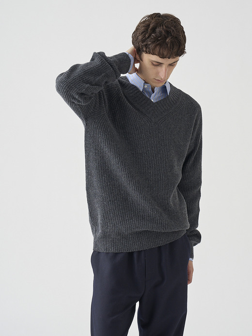 ［Eco Cashmere］カシミヤ混 Vネックニットプルオーバー | CARDEN | EASY FIT 7G 詳細画像 DARK ASH 7