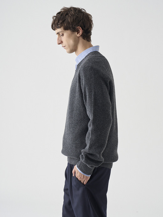 ［Eco Cashmere］カシミヤ混 Vネックニットプルオーバー | CARDEN | EASY FIT 7G 詳細画像 DARK ASH 8
