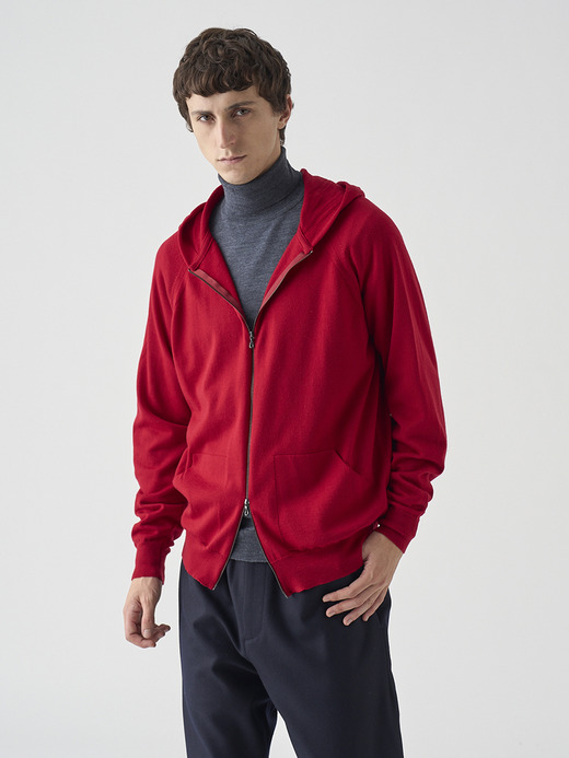 フルジップアップ長袖ニットフーディー | CARTY | 24G EASY FIT 詳細画像 RUBY RED 3