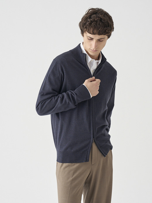 スタンドカラーフルジップアップ長袖ニットカーディガン | CLAYGATE | 24G STANDARD FIT 詳細画像 HEPBURN SMOKE 9
