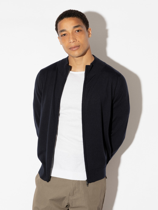 スタンドカラーフルジップアップ長袖ニットカーディガン | CLAYGATE | 24G STANDARD FIT 詳細画像 MIDNIGHT 1