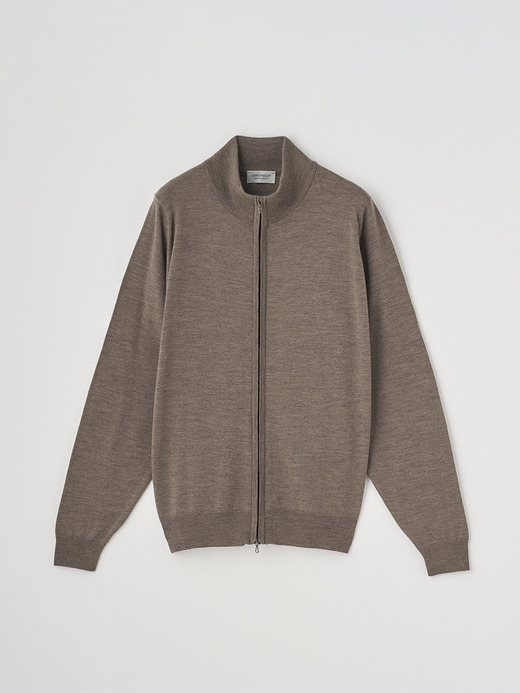 スタンドカラーフルジップアップ長袖ニットカーディガン | CLAYGATE | 24G STANDARD FIT 詳細画像 MUSHROOM 2