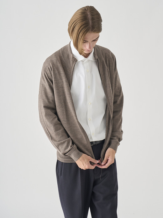 スタンドカラーフルジップアップ長袖ニットカーディガン | CLAYGATE | 24G STANDARD FIT 詳細画像 MUSHROOM 9