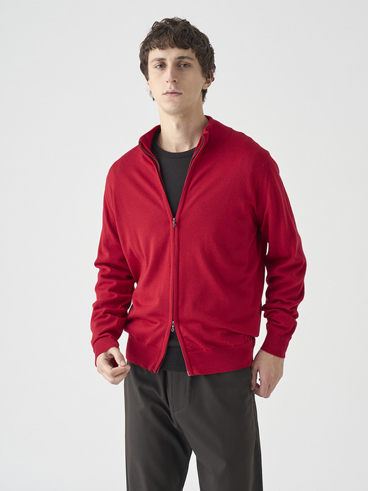 スタンドカラーフルジップアップ長袖ニットカーディガン | CLAYGATE | 24G STANDARD FIT 詳細画像 RUBY RED 1