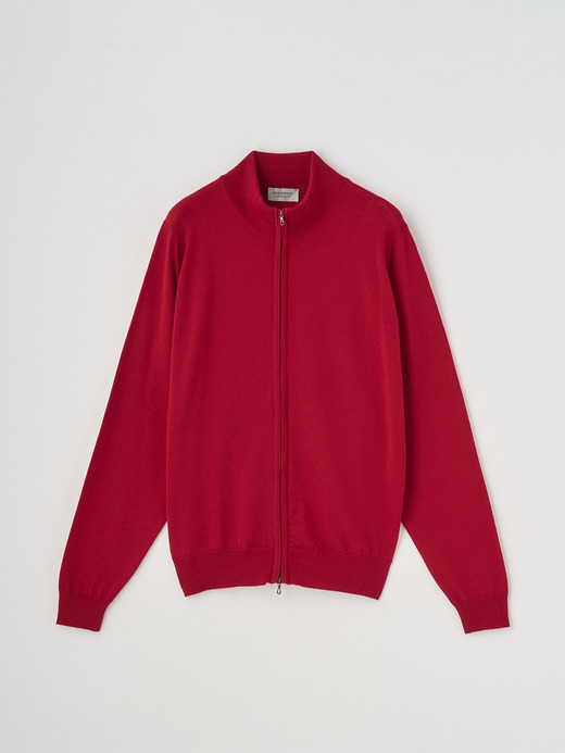 スタンドカラーフルジップアップ長袖ニットカーディガン | CLAYGATE | 24G STANDARD FIT 詳細画像 RUBY RED 2