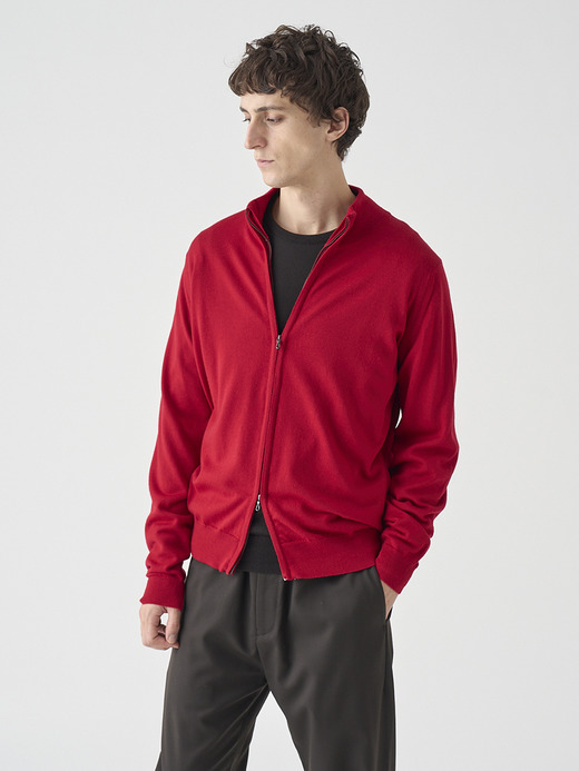 スタンドカラーフルジップアップ長袖ニットカーディガン | CLAYGATE | 24G STANDARD FIT 詳細画像 RUBY RED 3