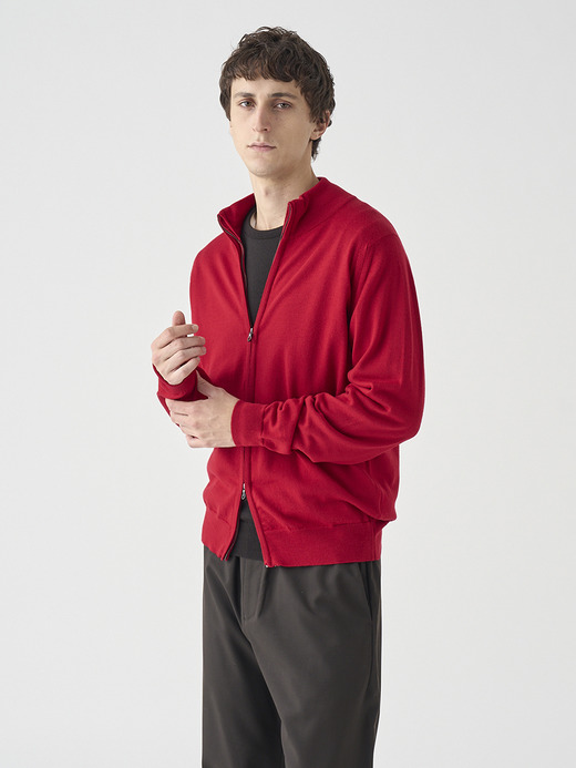 スタンドカラーフルジップアップ長袖ニットカーディガン | CLAYGATE | 24G STANDARD FIT 詳細画像 RUBY RED 4