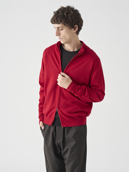 スタンドカラーフルジップアップ長袖ニットカーディガン | CLAYGATE | 24G STANDARD FIT 詳細画像 RUBY RED 5