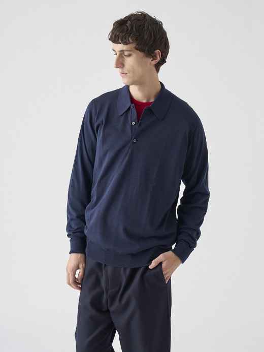 クラシック長袖ニットポロシャツ | DORSET | 30G EASY FIT 詳細画像 MIDNIGHT 2