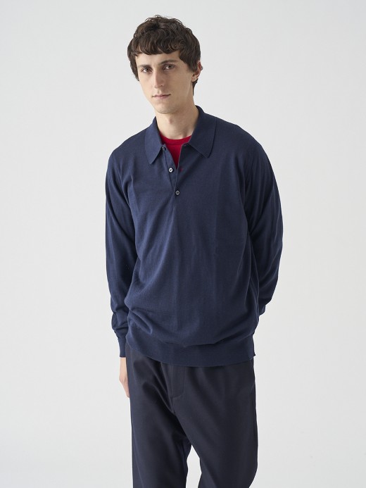 クラシック長袖ニットポロシャツ | DORSET | 30G EASY FIT 詳細画像 MIDNIGHT 3