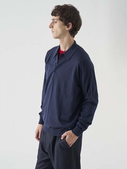 クラシック長袖ニットポロシャツ | DORSET | 30G EASY FIT 詳細画像 MIDNIGHT 4