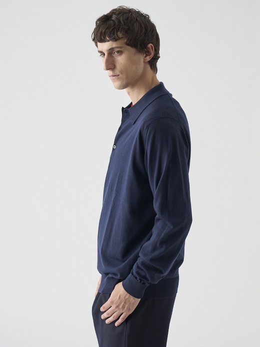 クラシック長袖ニットポロシャツ | DORSET | 30G EASY FIT 詳細画像 MIDNIGHT 5