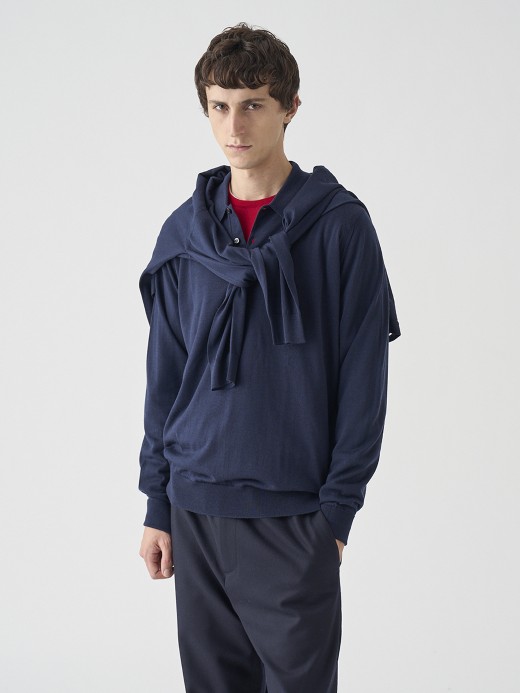 クラシック長袖ニットポロシャツ | DORSET | 30G EASY FIT 詳細画像 MIDNIGHT 7
