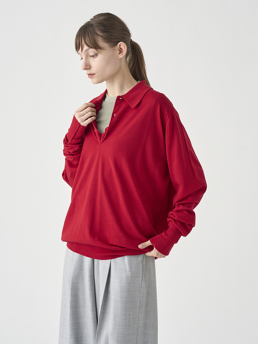 クラシック長袖ニットポロシャツ | DORSET | 30G EASY FIT 詳細画像 RUBY RED 10