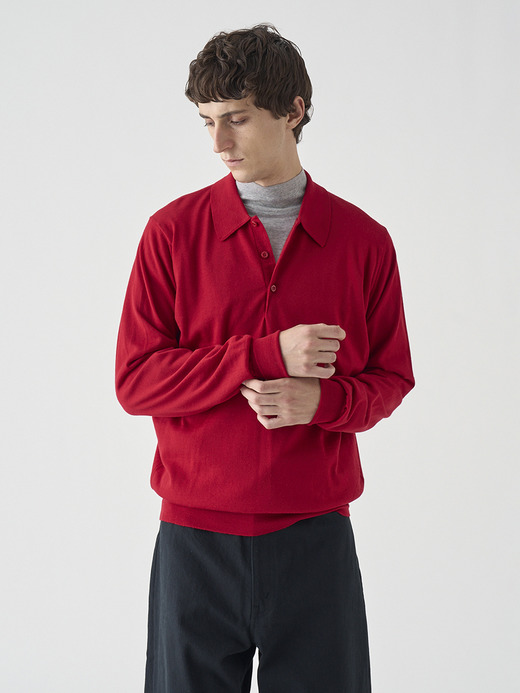 クラシック長袖ニットポロシャツ | DORSET | 30G EASY FIT 詳細画像 RUBY RED 4