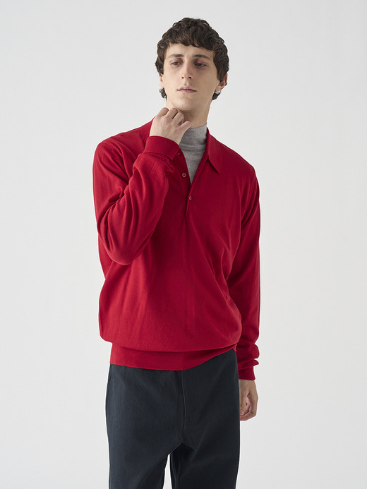 クラシック長袖ニットポロシャツ | DORSET | 30G EASY FIT 詳細画像 RUBY RED 5