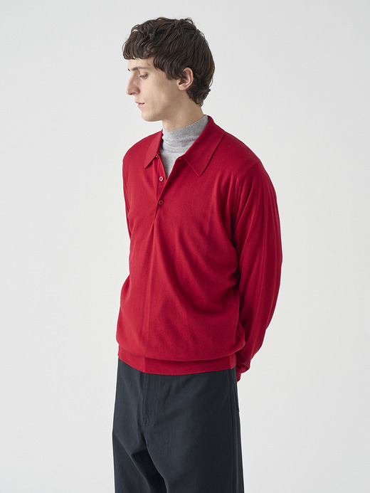 クラシック長袖ニットポロシャツ | DORSET | 30G EASY FIT 詳細画像 RUBY RED 7