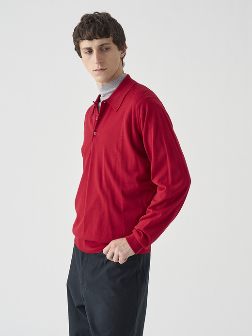 クラシック長袖ニットポロシャツ | DORSET | 30G EASY FIT 詳細画像 RUBY RED 8