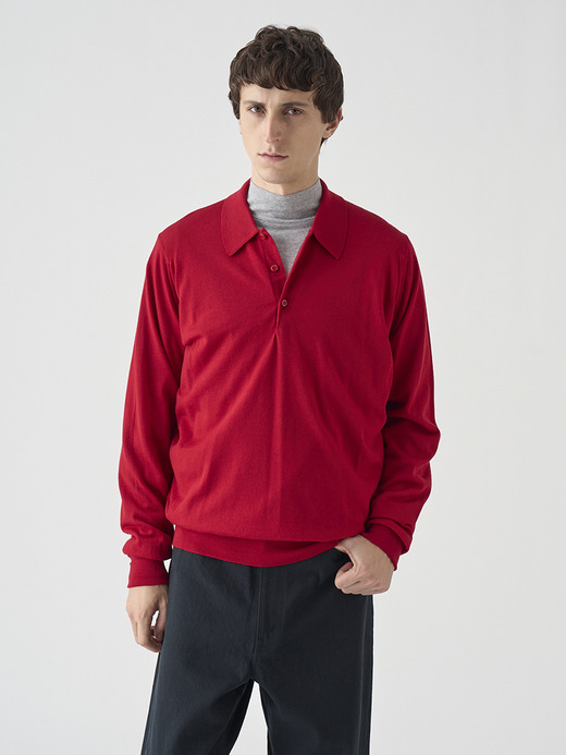 クラシック長袖ニットポロシャツ | DORSET | 30G EASY FIT 詳細画像 RUBY RED 9