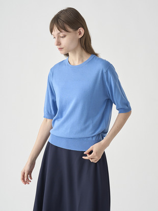 クルーネック半袖ニットプルオーバー | ESTA | 30G MODERN FIT