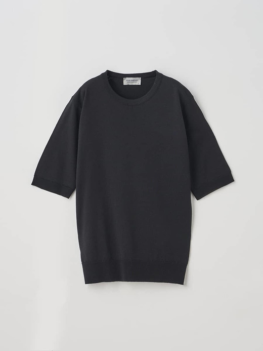 クルーネック半袖ニットプルオーバー | ESTA | 30G MODERN FIT 詳細画像 BLACK 1