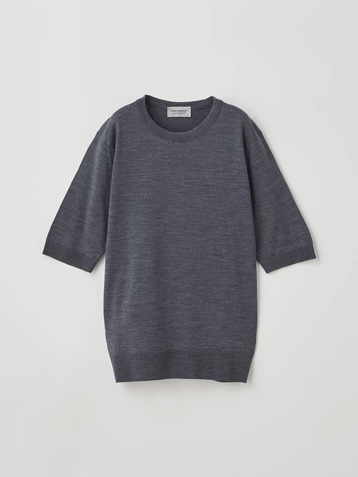 クルーネック半袖ニットプルオーバー | ESTA | 30G MODERN FIT 詳細画像 CHARCOAL 1